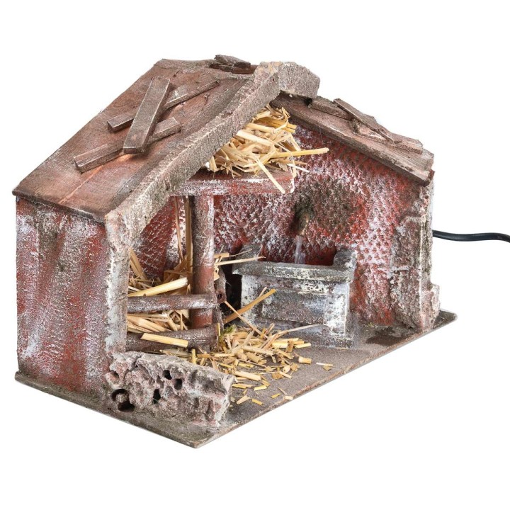 Cabaña de poliestireno con fuente funcional de 29x15x20 cm