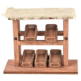 Wooden stall with crates and jute roof cm 16x6.5x13 h