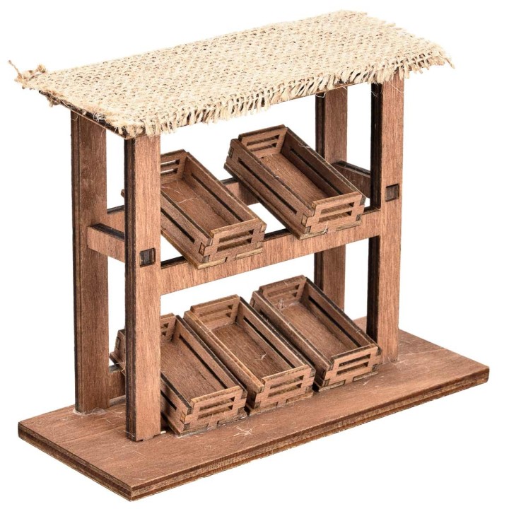 Wooden stall with crates and jute roof cm 16x6.5x13 h