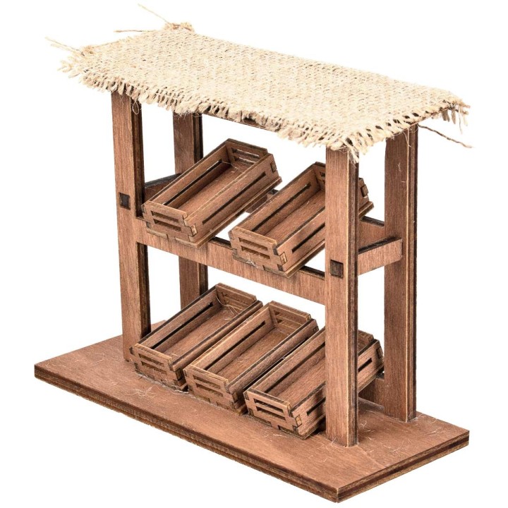 Wooden stall with crates and jute roof cm 16x6.5x13 h