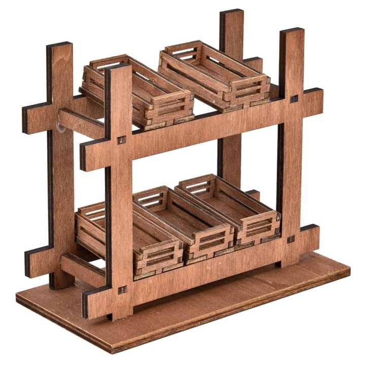 Bancarella in legno con cassette cm 14x6.5x11.5 h