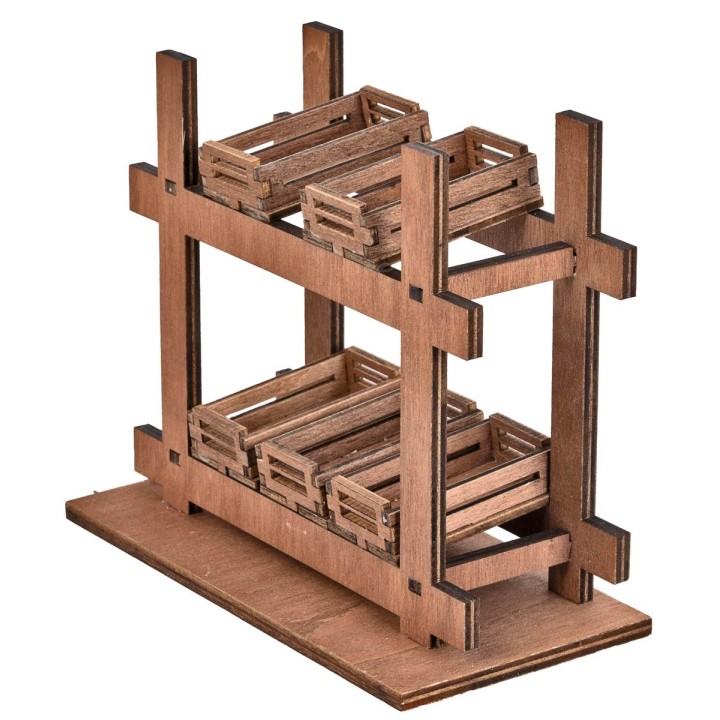 Wooden stall with crates cm 14x6.5x11.5 h