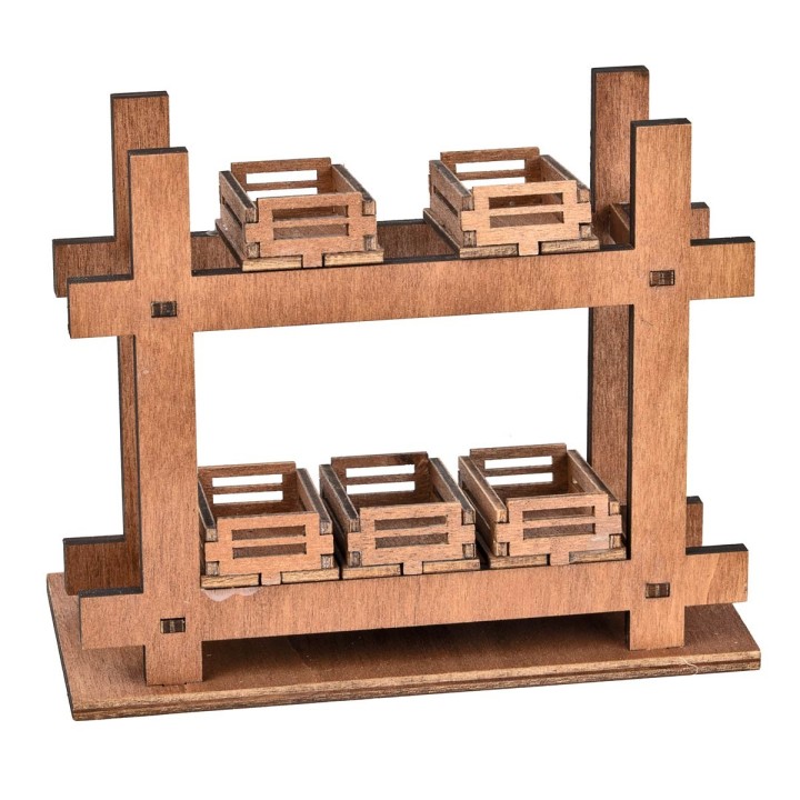 Wooden stall with crates cm 14x6.5x11.5 h