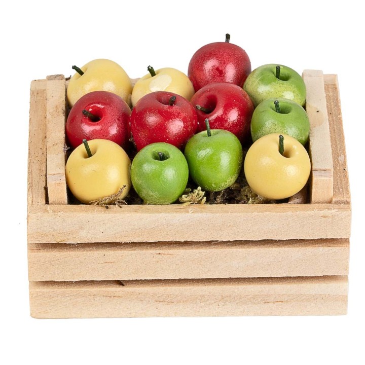 Wooden box with assorted apples 5x4x3 cm h