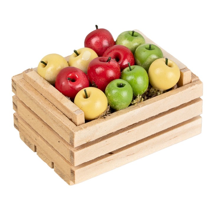 Caja de madera con manzanas surtidas de 5x4x3 cm