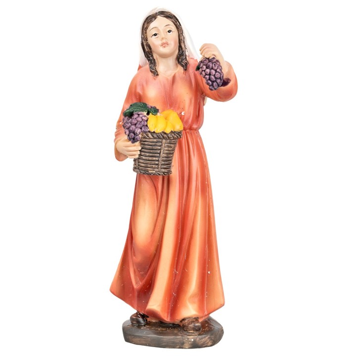 Donna con cesto di frutta in mano 15 cm in resina