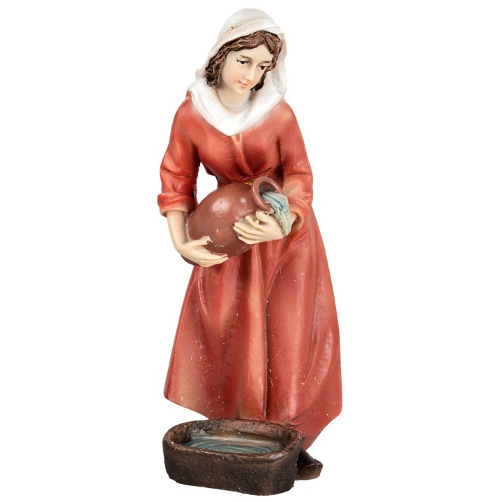 Woman with jug pouring water 11 cm in resin
