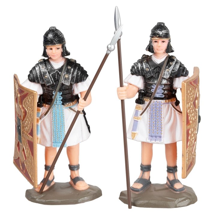 Set 2 soldati romani con lancia e scudo 8,5 cm
