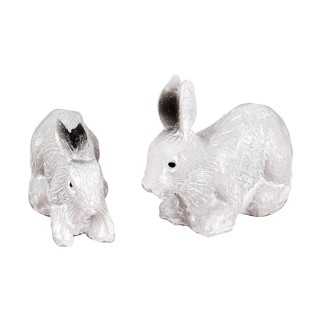 Set 2 conigli bianchi in resina per statue di 10 cm