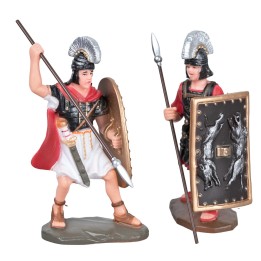 Set of 2 Roman soldiers with shield and spear height 9 cm