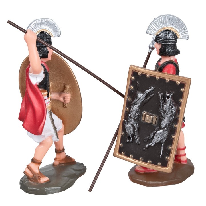 Set 2 soldati romani con scudo e lancia altezza 9 cm