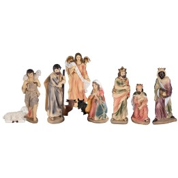 Conjunto de 11 figuras Natividad, Reyes Magos, ángel y pastor