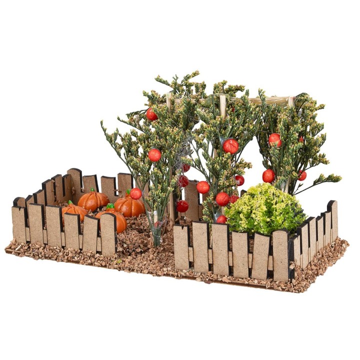 Orto con staccionata contenente zucche e pomodori cm 18x8x10 h
