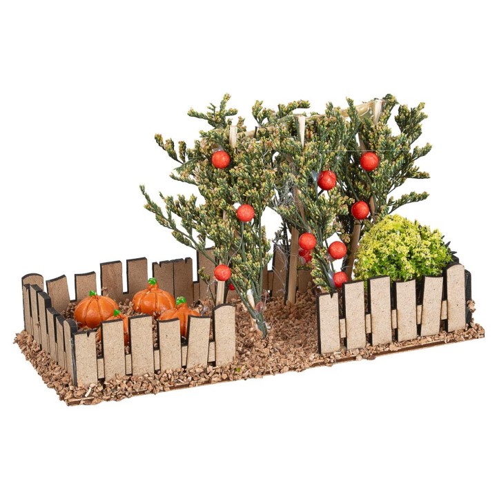 Orto con staccionata contenente zucche e pomodori cm 18x8x10 h