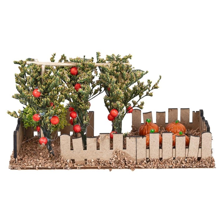 Orto con staccionata contenente zucche e pomodori cm 18x8x10 h