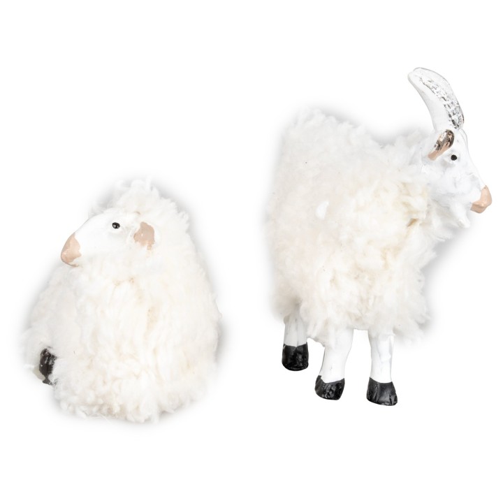 Set de cabra y oveja de resina con lana para estatuas de 15 cm