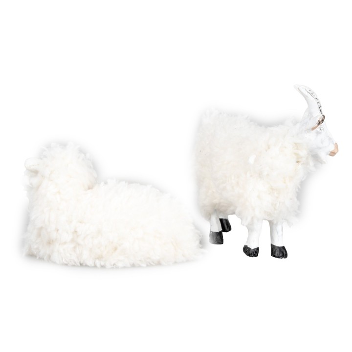Set of goat and sheep in resin with wool for 15 cm statues