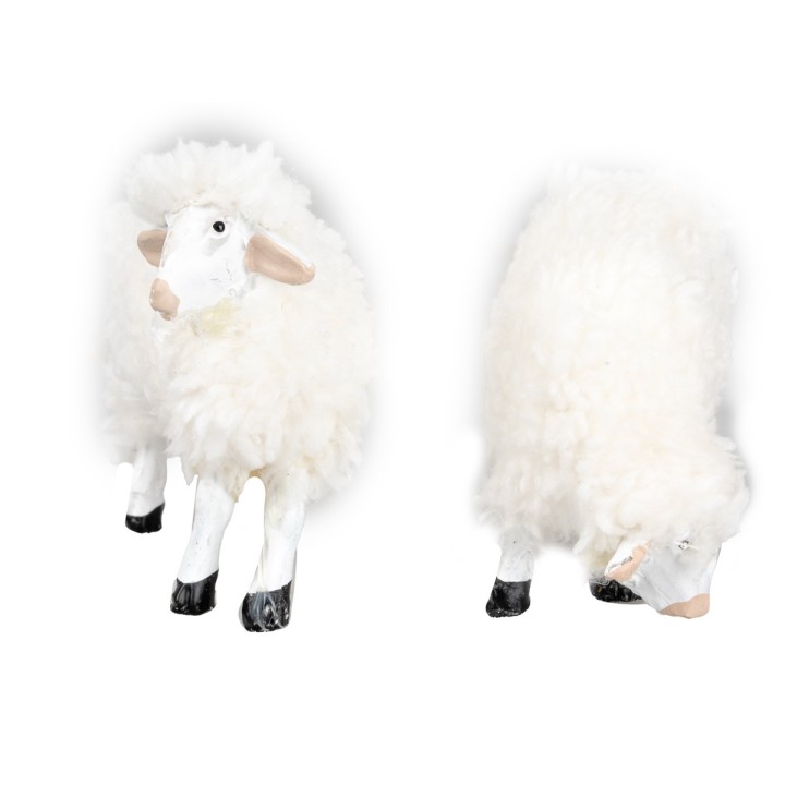 Set 2 pecore in resina con lana per statue di 15 cm