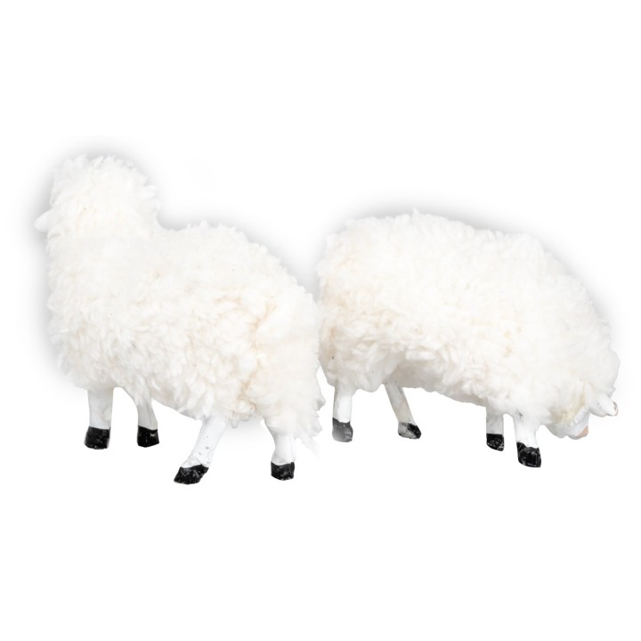 Set de 2 ovejas de resina con lana para estatuas de 15 cm