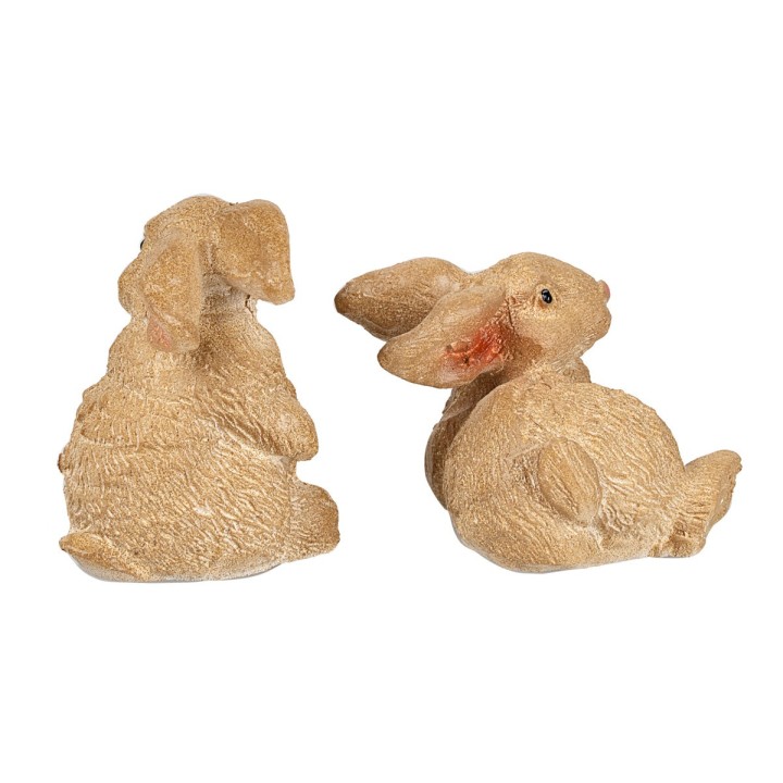 Set 2 conigli assortiti in resina per statuine da 12 a 15 cm