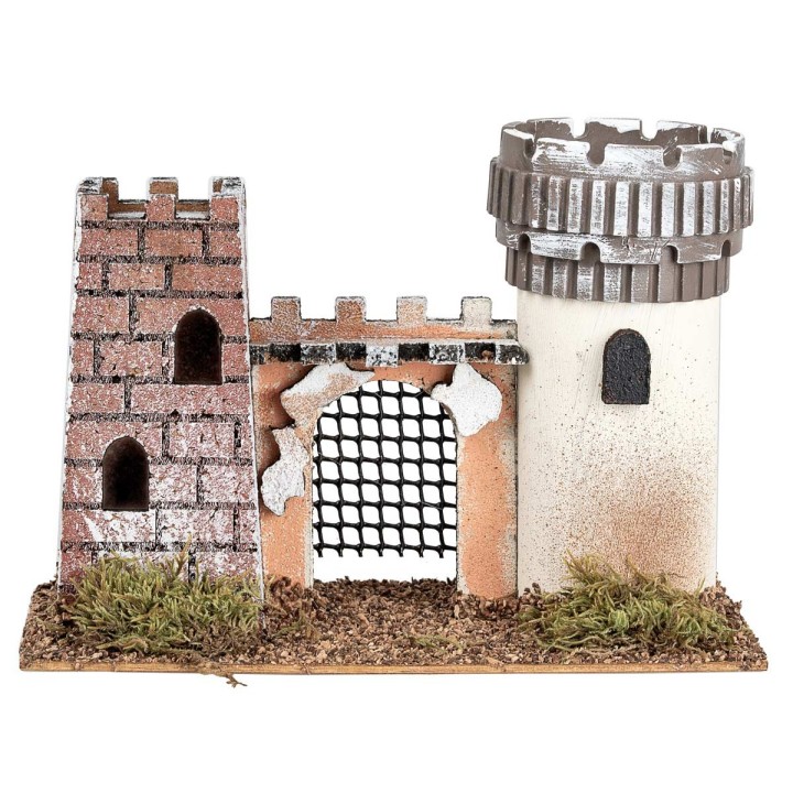 Castle with two towers connected by an arch with a gate cm