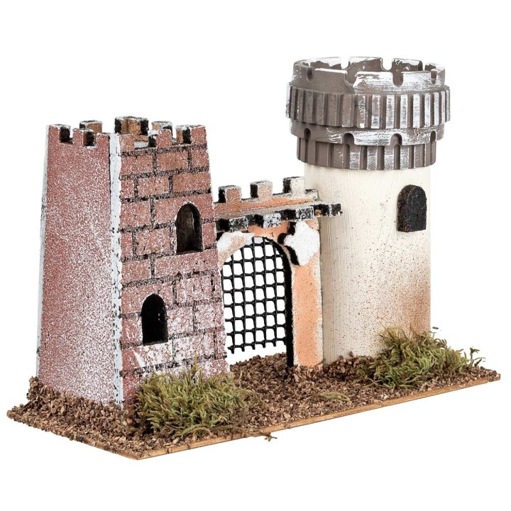 Castello con due torri unite da arco con cancello cm 19x9x13 h