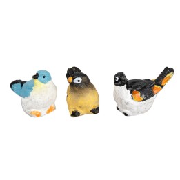 Set di tre uccellini in resina colorata h 1,5 cm