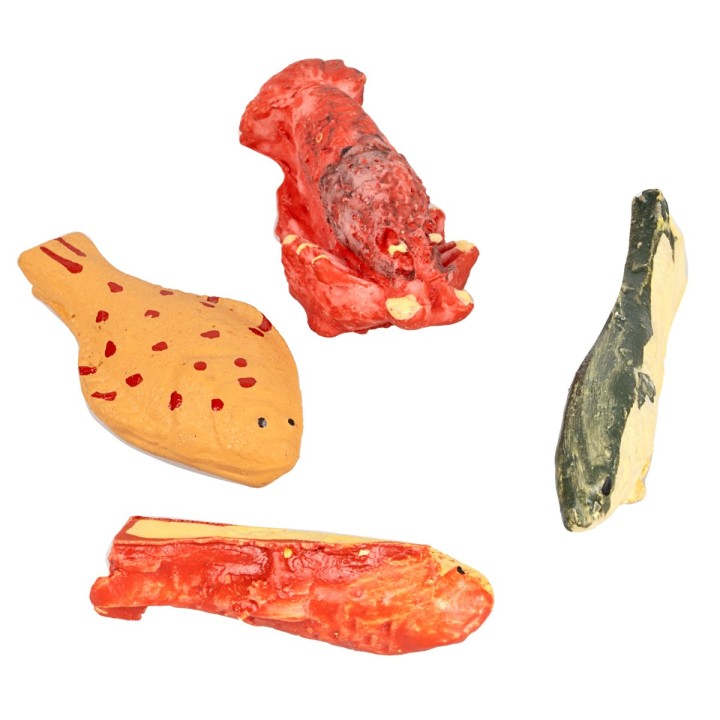 Set 4 pesci e crostacei in colori assortiti in resina
