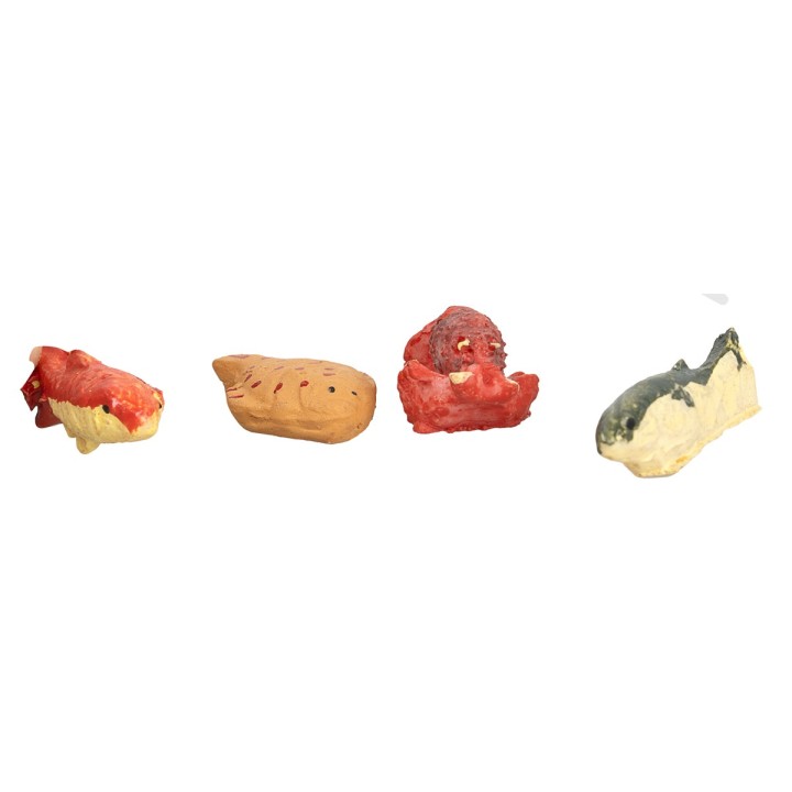 Set of 4 fish and shellfish in assorted colors in resin