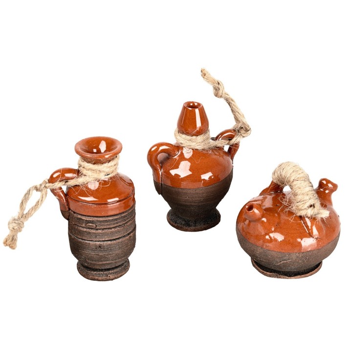 Set di 3 anfore in terracotta con corda cm 4,5‑5‑5 h