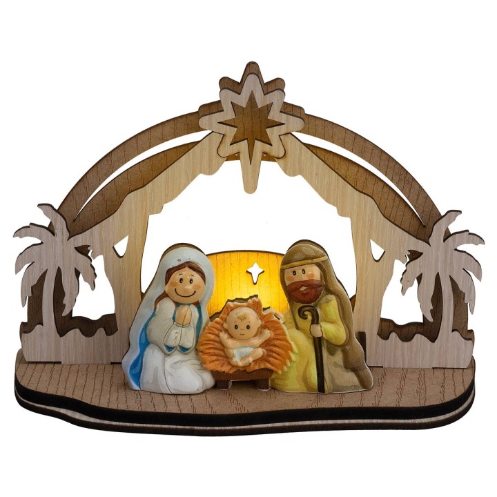 Nativity block with wooden stable complete with lighting cm