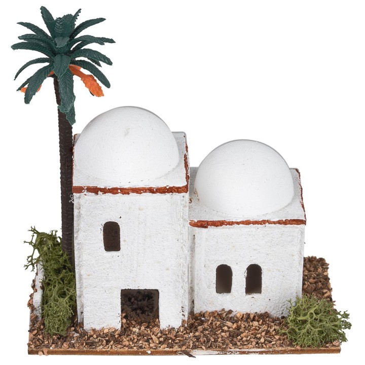 Casa árabe con cúpula y palma lateral cm 12x7x12 h