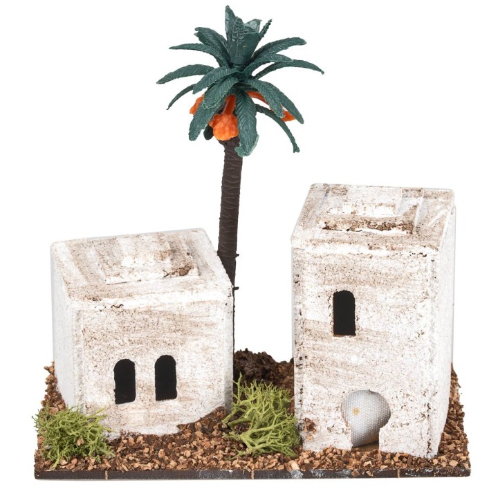 Casa árabe con torre y palma cm 12x7x12 h.