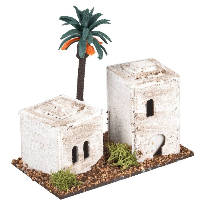 Casa araba con torre e palma cm 12x7x12 h.
