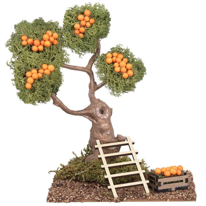 Orange tree with ladder and crate cm 13x10x16 h