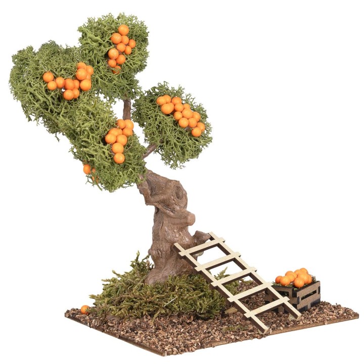 Árbol de naranjas con escalera y caja cm 13x10x16 h