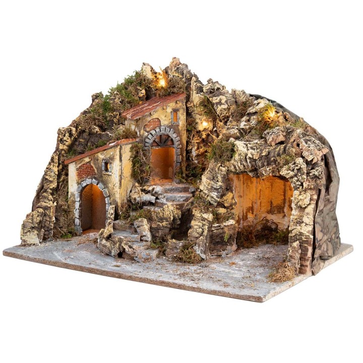 Illuminated nativity scene with cave and waterfall cm 51x33x32 h