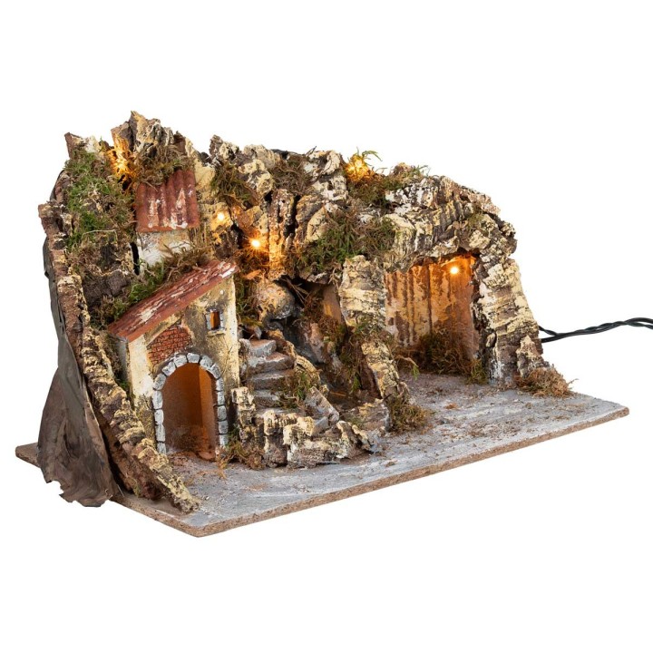Illuminated nativity scene with cave and waterfall cm 51x33x32 h