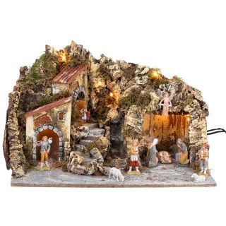 Pesebre iluminado con cascada y figuritas Landi cm 51x33x32 h