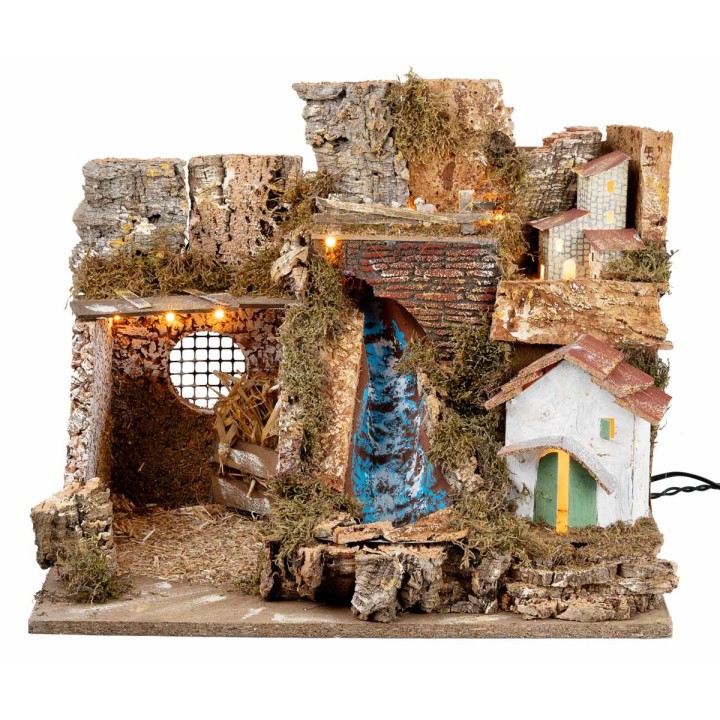 Belén iluminado con cascada cm 45x30x37 h
