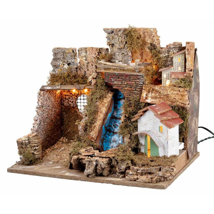 Belén iluminado con cascada cm 45x30x37 h