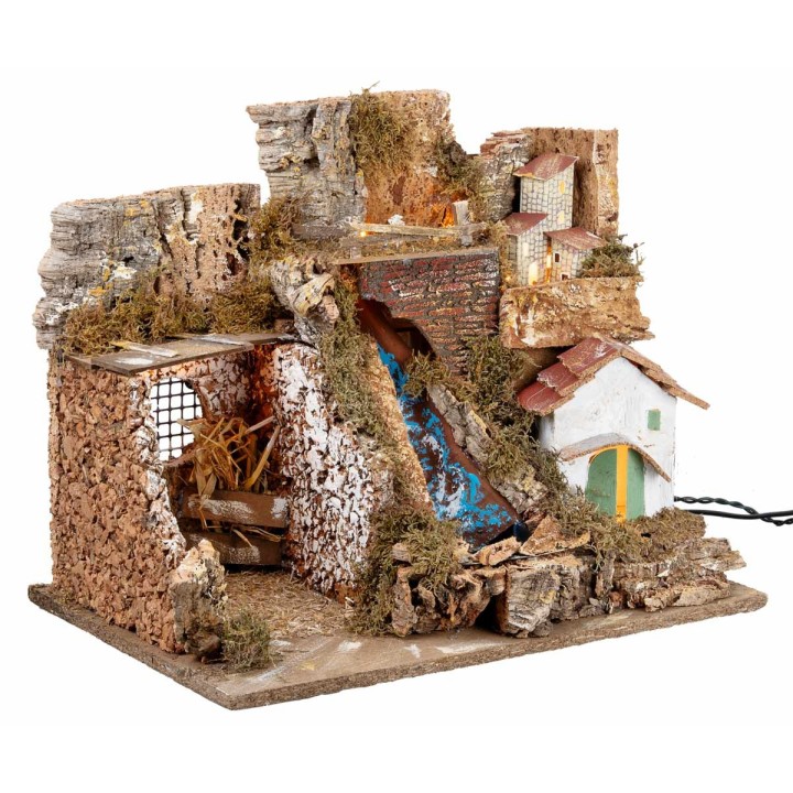 Presepe illuminato con cascata cm 45x30x37 h