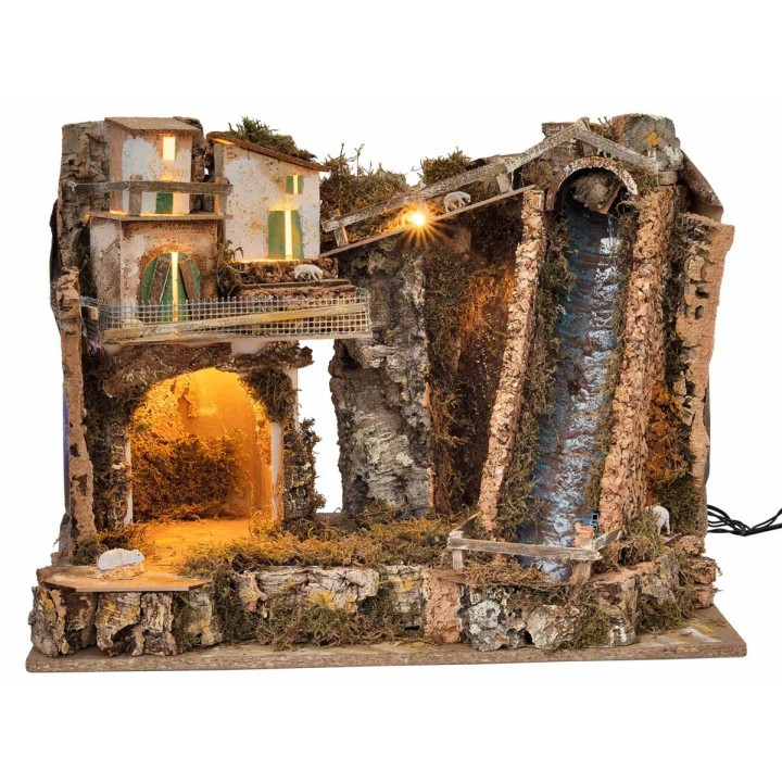 Pesebre iluminado con cascada de 60x37x47 cm
