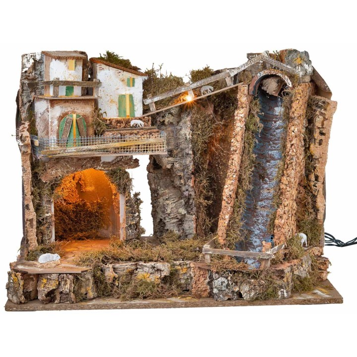 Pesebre iluminado con cascada de 60x37x47 cm