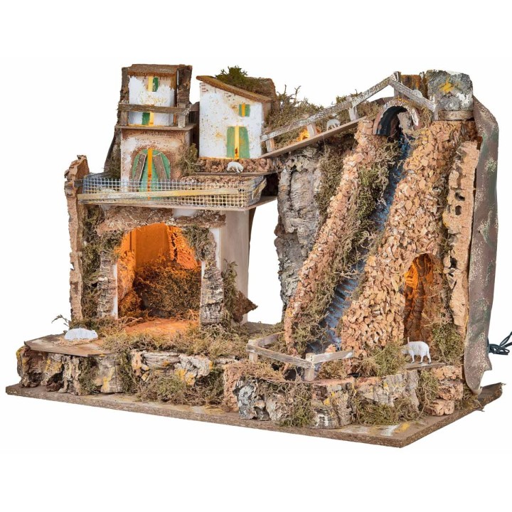 Pesebre iluminado con cascada de 60x37x47 cm