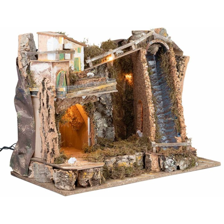 Pesebre iluminado con cascada de 60x37x47 cm