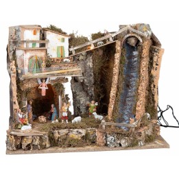Pesebre iluminado con cascada empinada y estatuas Landi cm