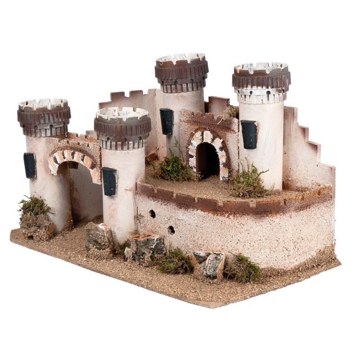 Castillo con cuatro torres almenadas cm 40,5x23x23,5 h