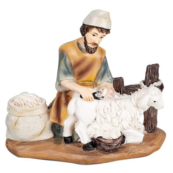 Shepherd with sheep in resin series 11cm