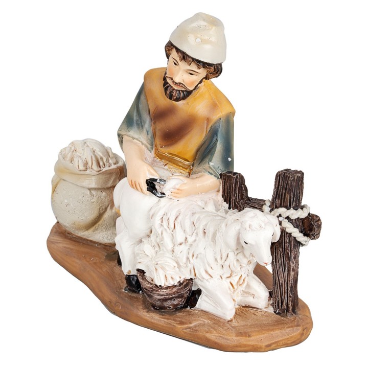 Pastore con pecora in resina serie 11cm
